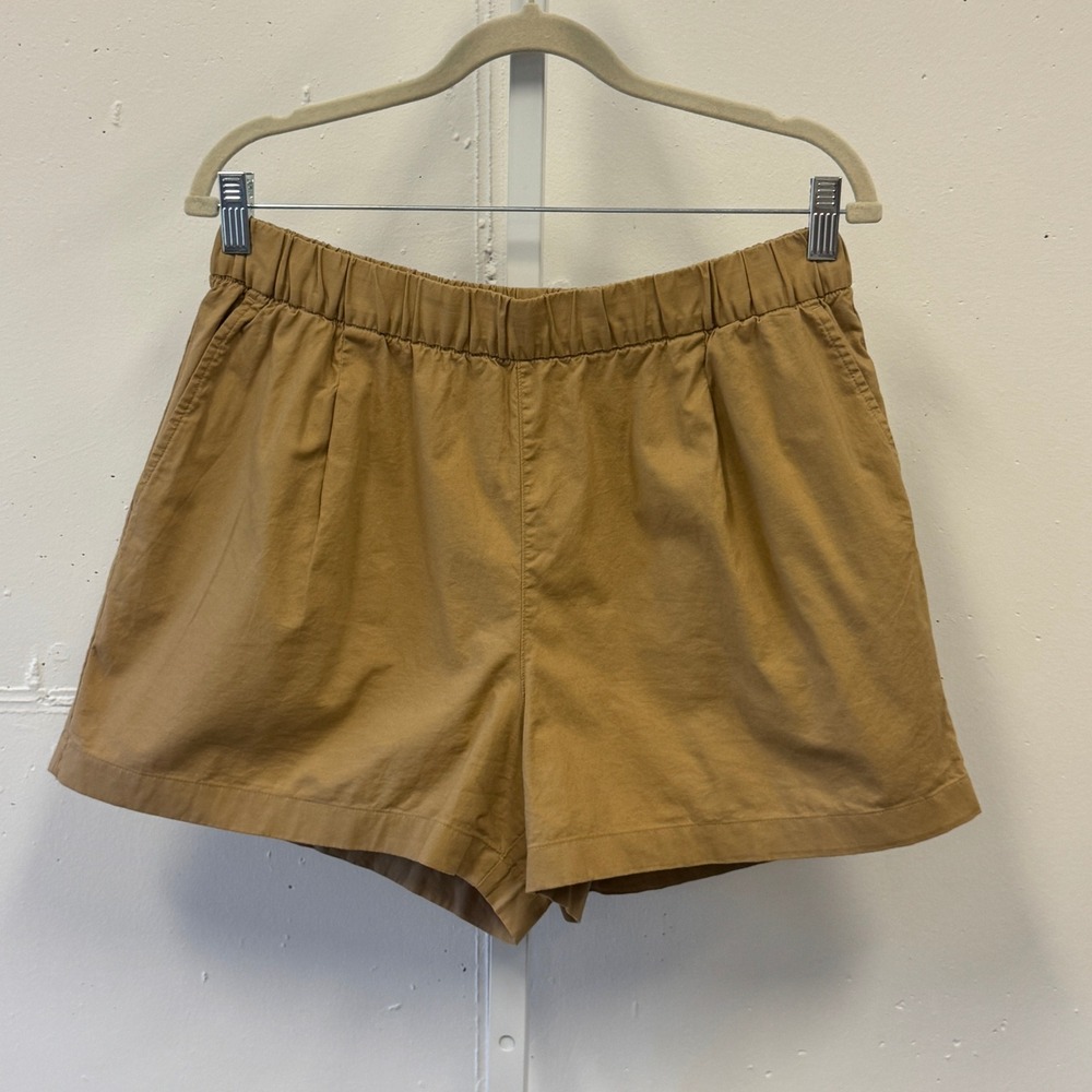 Uniqlo Womens Tan Khaki Cotton Elastic Waist High Rise Shorts Lg 467052 Paperbag